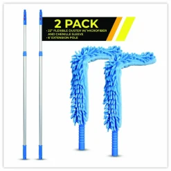 Gritt Commercial Flexible Wand Duster with Microfiber and Chenille Sleeve and 6 ft Telescopic Pole, 2/Kit