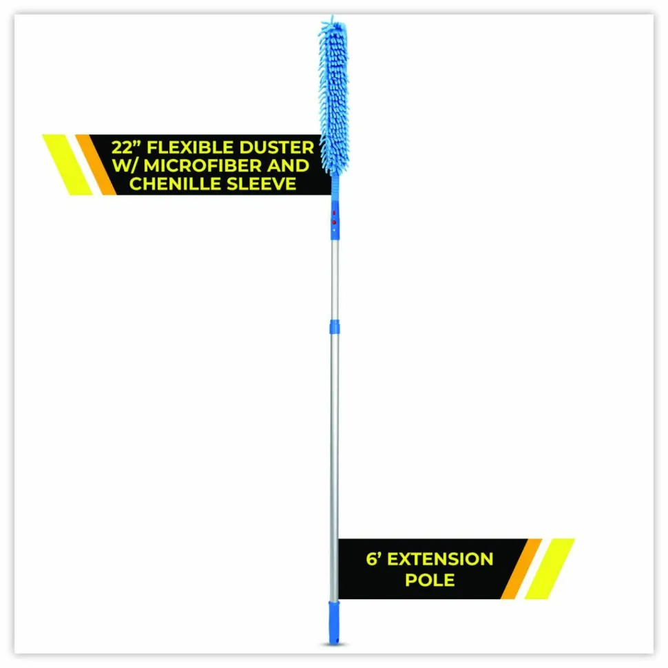 Gritt Commercial Flexible Wand Duster with Microfiber and Chenille Sleeve and 6 ft Telescopic Pole, 2/Kit