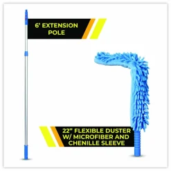 Gritt Commercial Flexible Wand Duster with Microfiber and Chenille Sleeve and 6 ft Telescopic Pole, 2/Kit