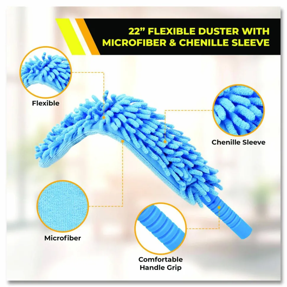 Gritt Commercial Flexible Wand Duster with Microfiber and Chenille Sleeve and 20" Pole