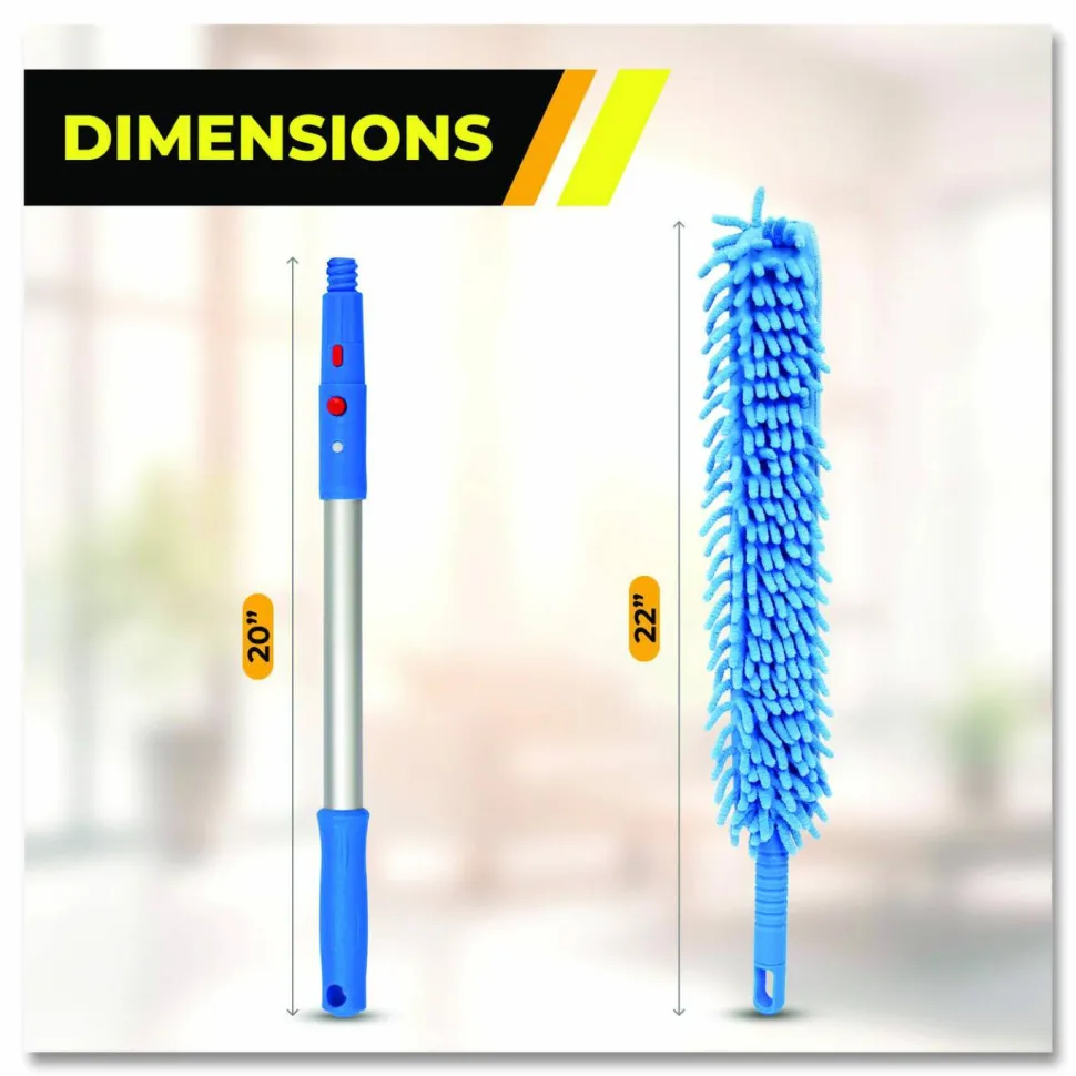 Gritt Commercial Flexible Wand Duster with Microfiber and Chenille Sleeve and 20" Pole