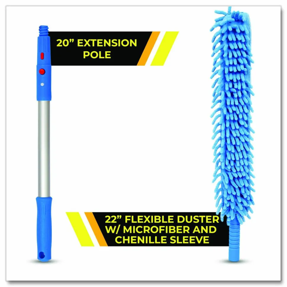 Gritt Commercial Flexible Wand Duster with Microfiber and Chenille Sleeve and 20" Pole