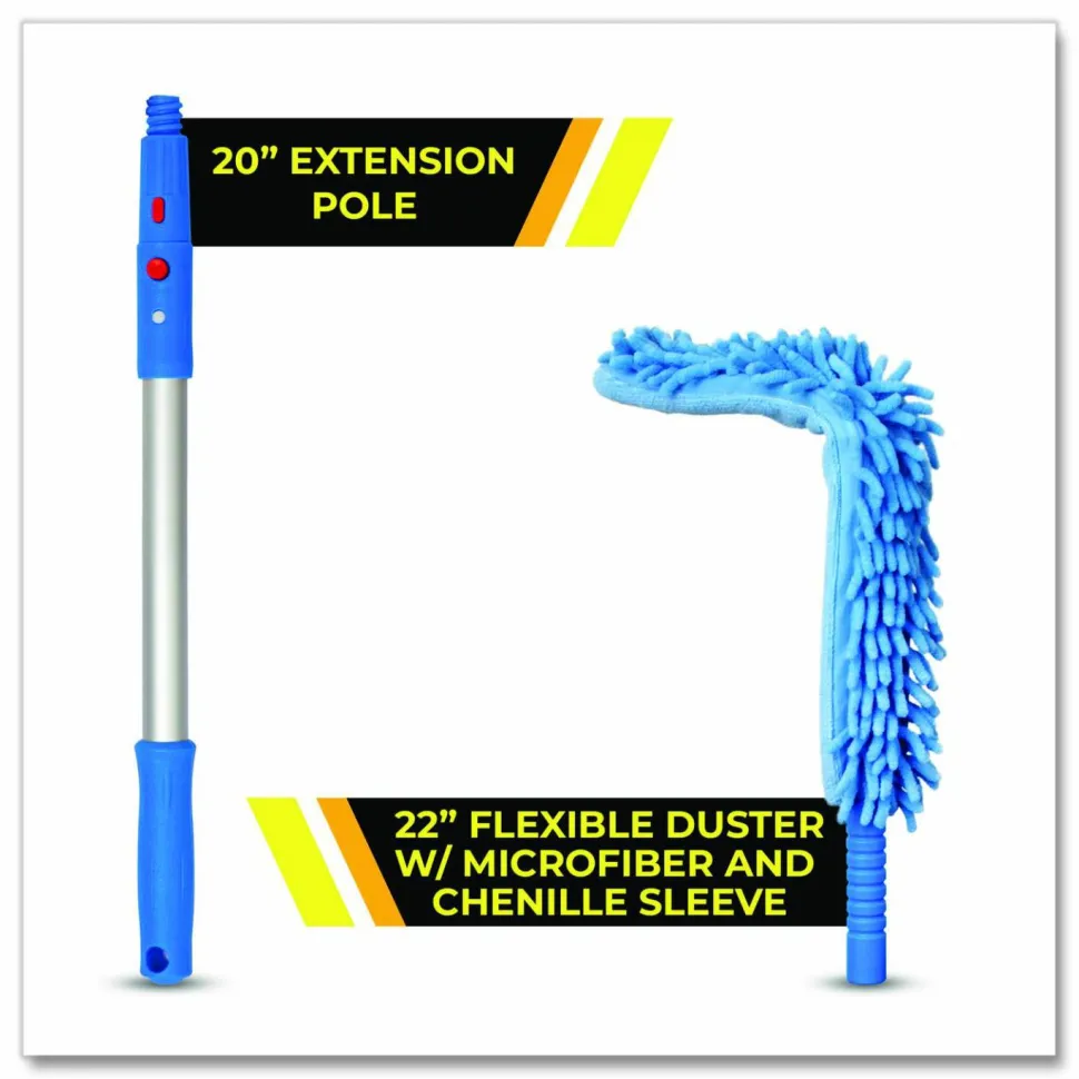 Gritt Commercial Flexible Wand Duster with Microfiber and Chenille Sleeve and 20" Pole