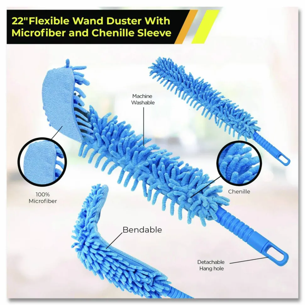 Gritt Commercial Flexible Wand Duster with Microfiber and Chenille Sleeve, 22" Length, 3/Pack