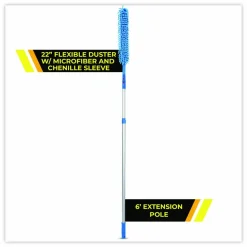 Gritt Commercial Flexible Wand Duster with Microfiber and Chenille Sleeve and 6 ft Telescopic Pole, 3/Kit