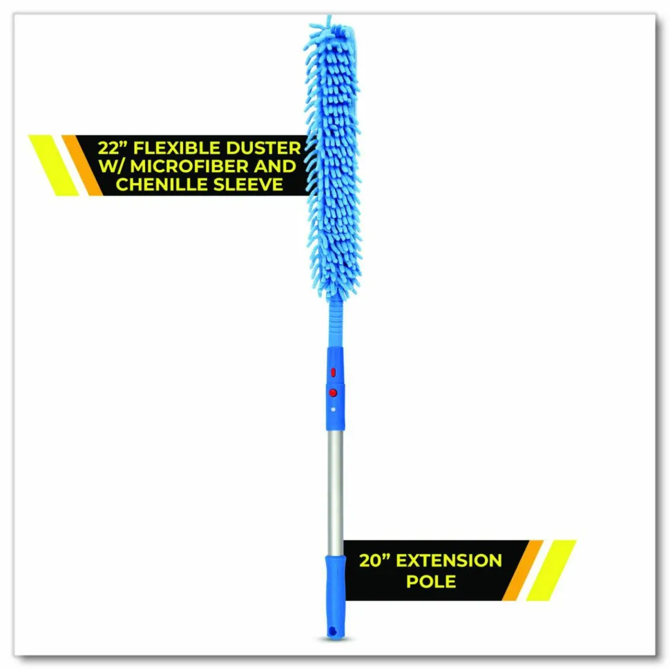 Gritt Commercial Flexible Wand Duster with Microfiber and Chenille Sleeve and 20" Pole, 3/Kit