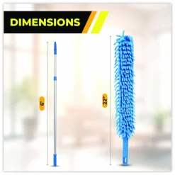 Gritt Commercial Flexible Wand Duster with Microfiber and Chenille Sleeve and 6 ft Telescopic Pole