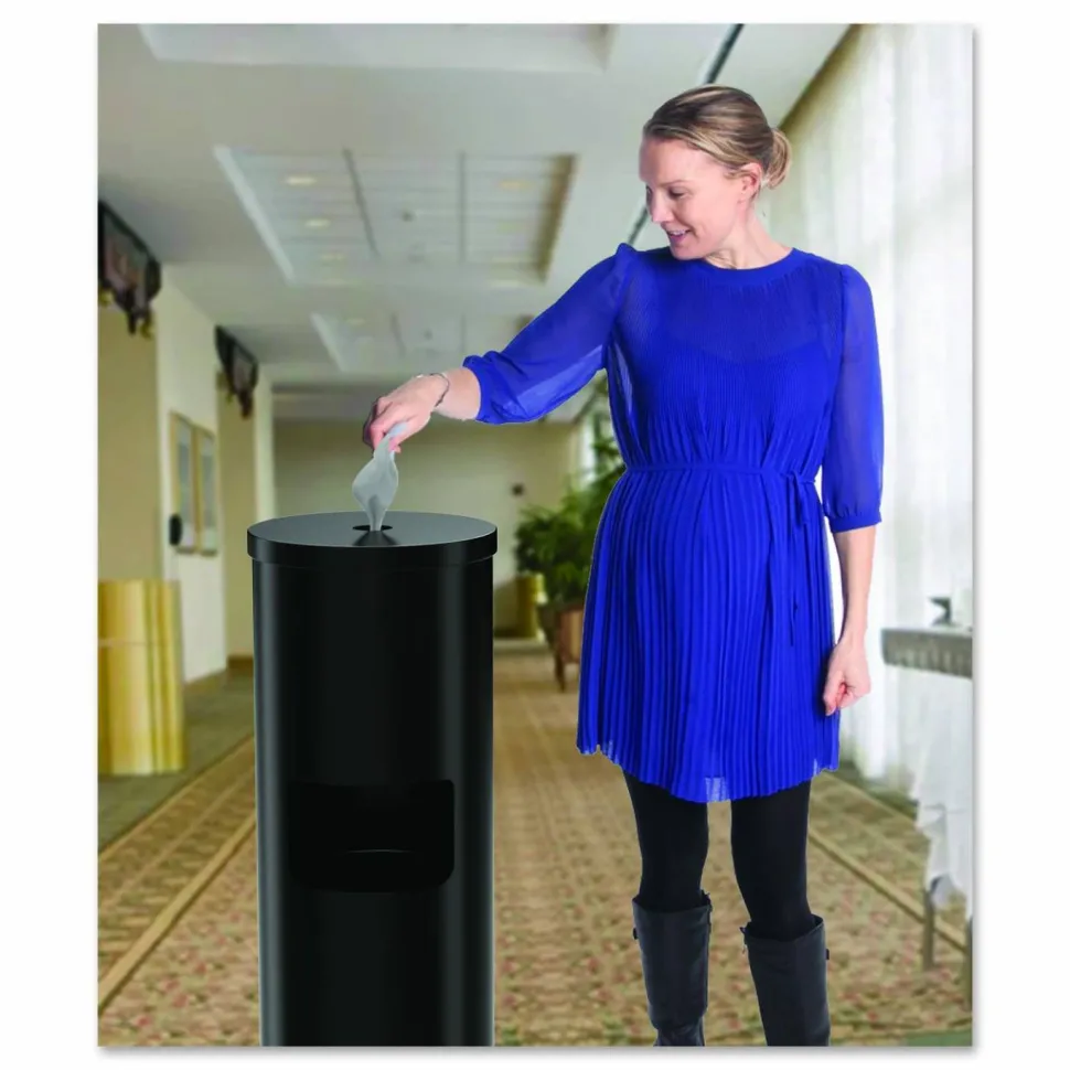 Gritt Commercial Floor Stand Wet Wipe Dispenser Station with 7 Gallon Built-In Trash Can, 13.1 x 13.1 x 36, Black