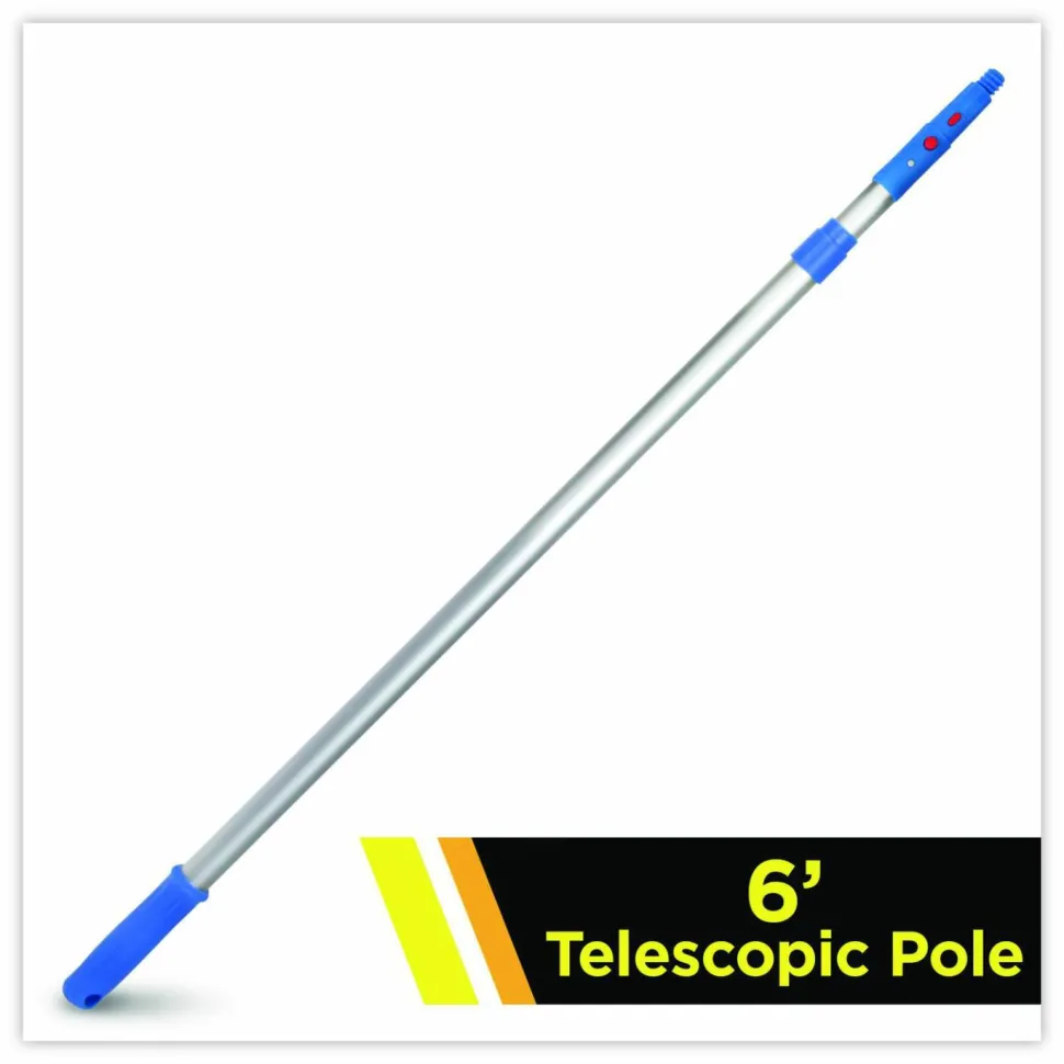 Gritt Commercial 6 ft Telescopic Aluminum Extension Pole with Click/Lock Adapter Cone, 3.5 ft to 6 ft, Blue/Silver