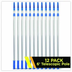 Gritt Commercial 6 ft Telescopic Aluminum Extension Pole with Click/Lock Adapter Cone, 3.5 ft to 6 ft, Blue/Silver, 12/Carton