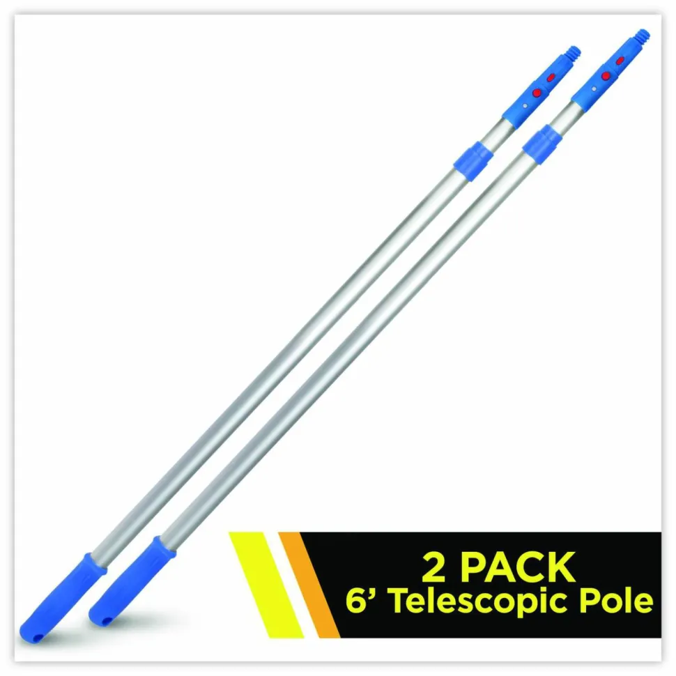 Gritt Commercial 6 ft Telescopic Aluminum Extension Pole with Click/Lock Adapter Cone, 3.5 ft to 6 ft, Blue/Silver, 2/Pack