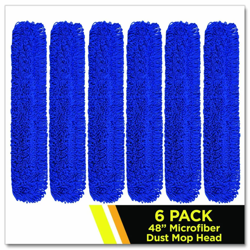 Gritt Commercial Microfiber Looped Dust Mop Pad Head, 48 x 5, Blue, 6/Pack