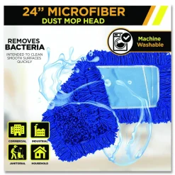 Gritt Commercial Microfiber Looped Dust Mop Pad Head, 24 x 5, Blue