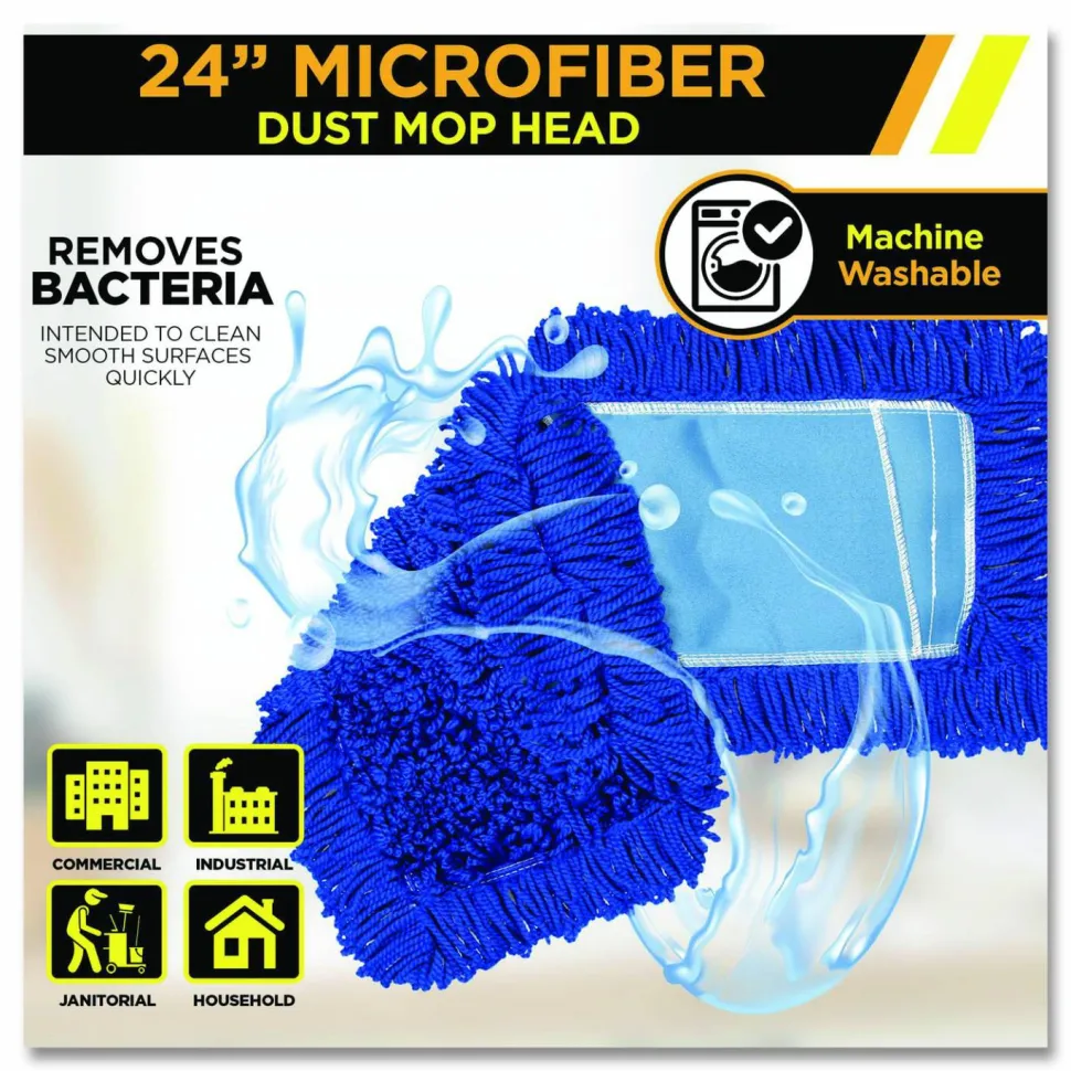 Gritt Commercial Microfiber Looped Dust Mop Pad Head, 24 x 5, Blue