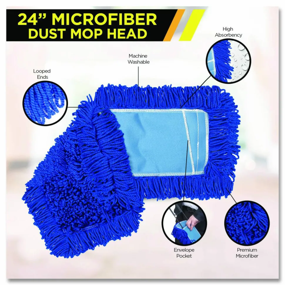 Gritt Commercial Microfiber Looped Dust Mop Pad Head, 24 x 5, Blue