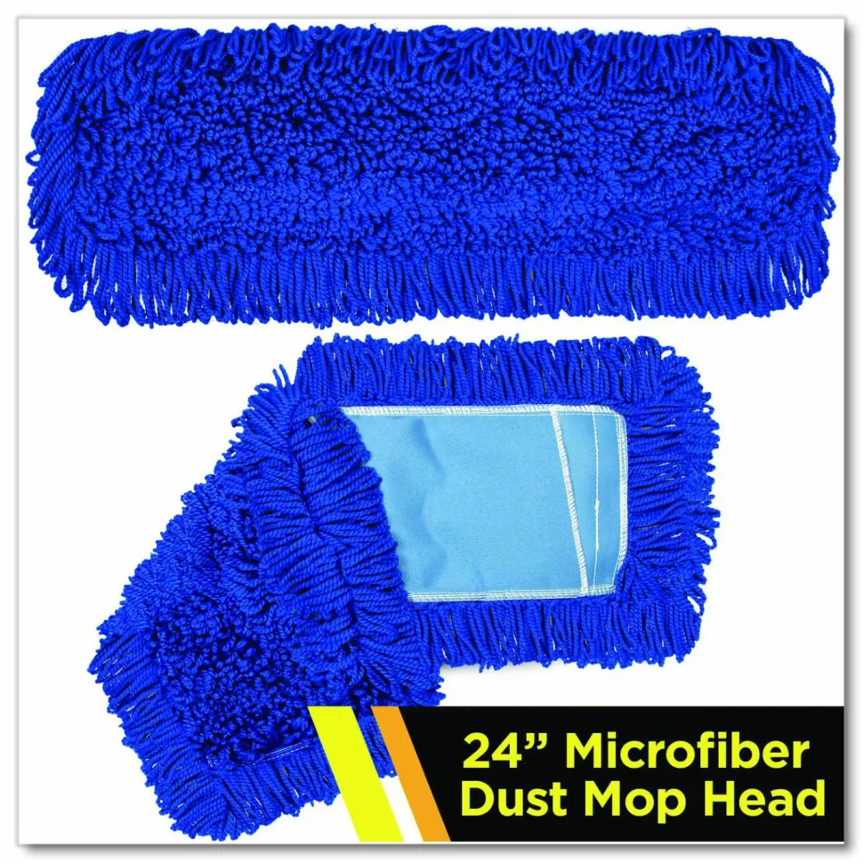 Gritt Commercial Microfiber Looped Dust Mop Pad Head, 24 x 5, Blue