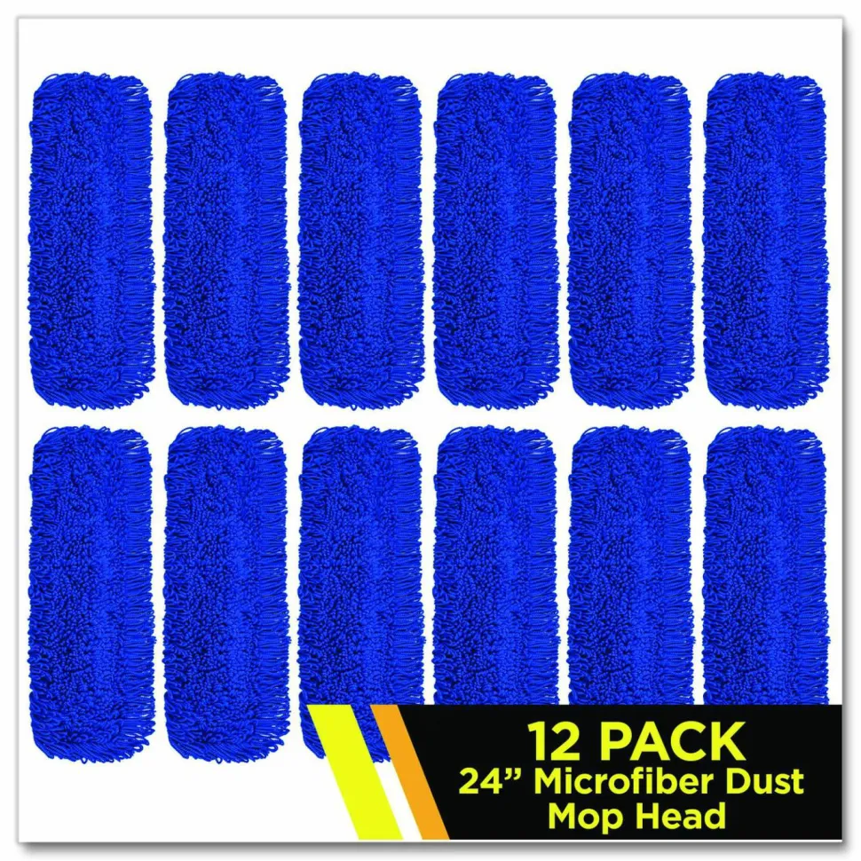 Gritt Commercial Microfiber Looped Dust Mop Pad Head, 24 x 5, Blue, 12/Carton