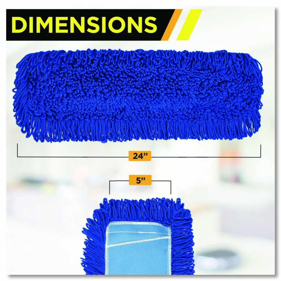Gritt Commercial Microfiber Looped Dust Mop Pad Head, 24 x 5, Blue, 12/Carton