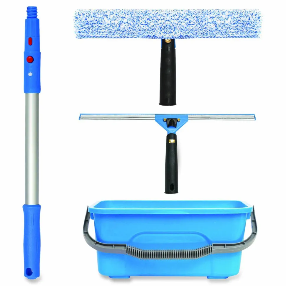 Gritt Commercial Pro Window Cleaning Kit with 14" Squeegee, 14" Washer, 20" Pole and 3 Gallon Heavy-Duty Bucket, 2/Kit