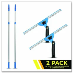 Gritt Commercial Pro Window Washing Kit with Swivel Squeegee and 6 ft Telescopic Pole, 14" Wide Blade, 2/Kit