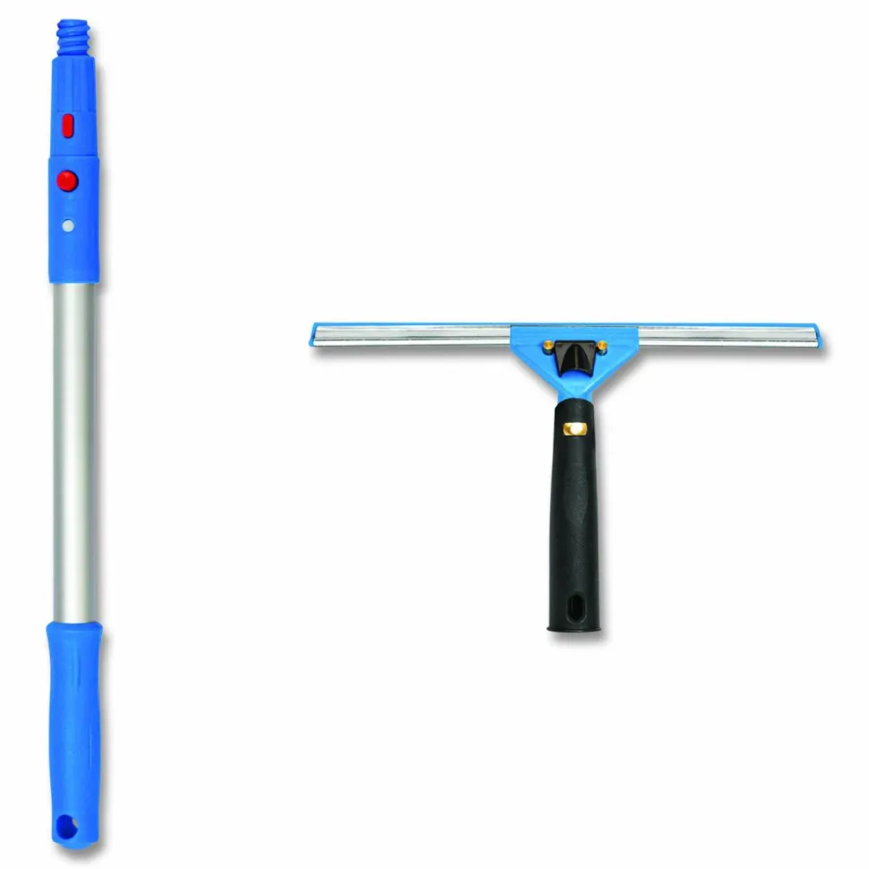Gritt Commercial Pro Window Washing Kit with Swivel Window Squeegee and 20" Pole, 14" Wide Blade