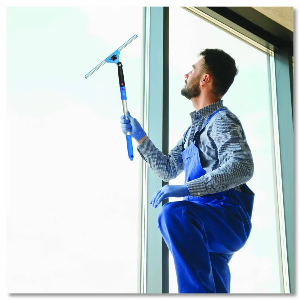 Gritt Commercial Pro Window Washing Kit with Swivel Window Squeegee and 20" Pole, 14" Wide Blade