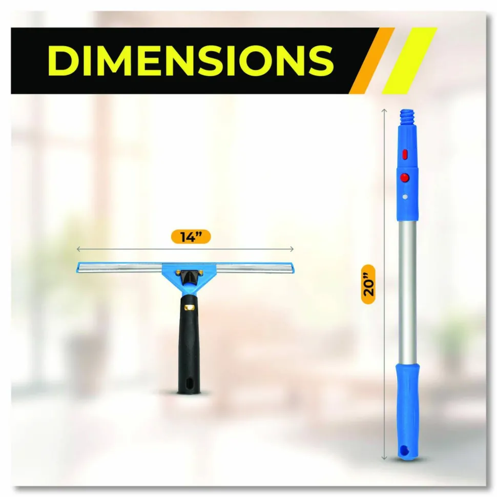 Gritt Commercial Pro Window Washing Kit with Swivel Window Squeegee and 20" Pole, 14" Wide Blade