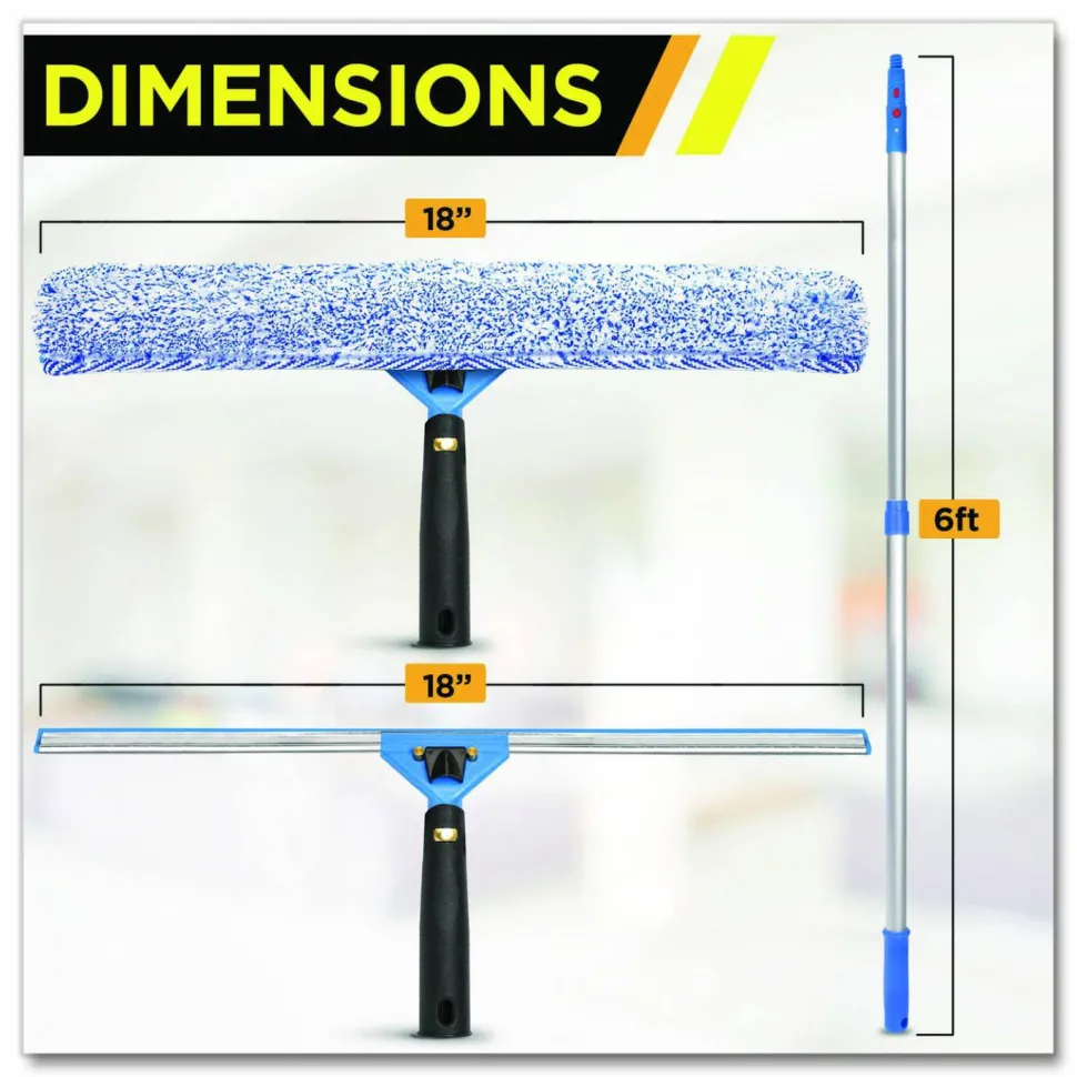 Gritt Commercial Pro Window Washing Kit with Squeegee, Washer and 6 ft Telescopic Pole, 18" Wide Blade
