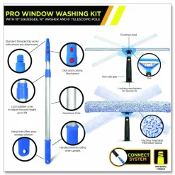 Gritt Commercial Pro Window Washing Kit with Squeegee, Washer and 6 ft Telescopic Pole, 18