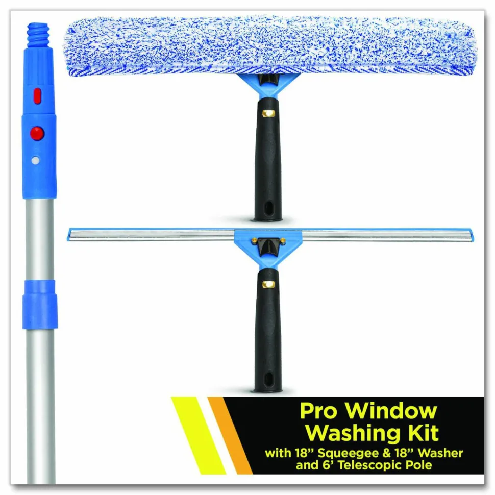 Gritt Commercial Pro Window Washing Kit with Squeegee, Washer and 6 ft Telescopic Pole, 18" Wide Blade, 2/Kit