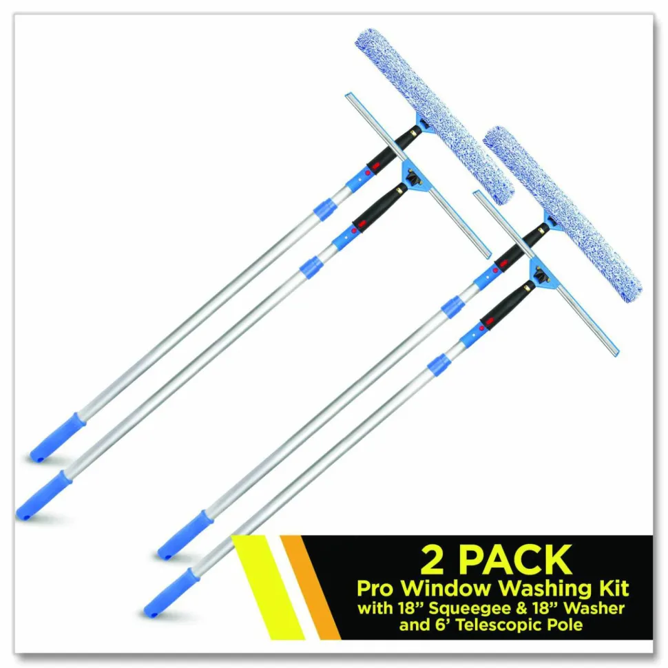 Gritt Commercial Pro Window Washing Kit with Squeegee, Washer and 6 ft Telescopic Pole, 18" Wide Blade, 2/Kit