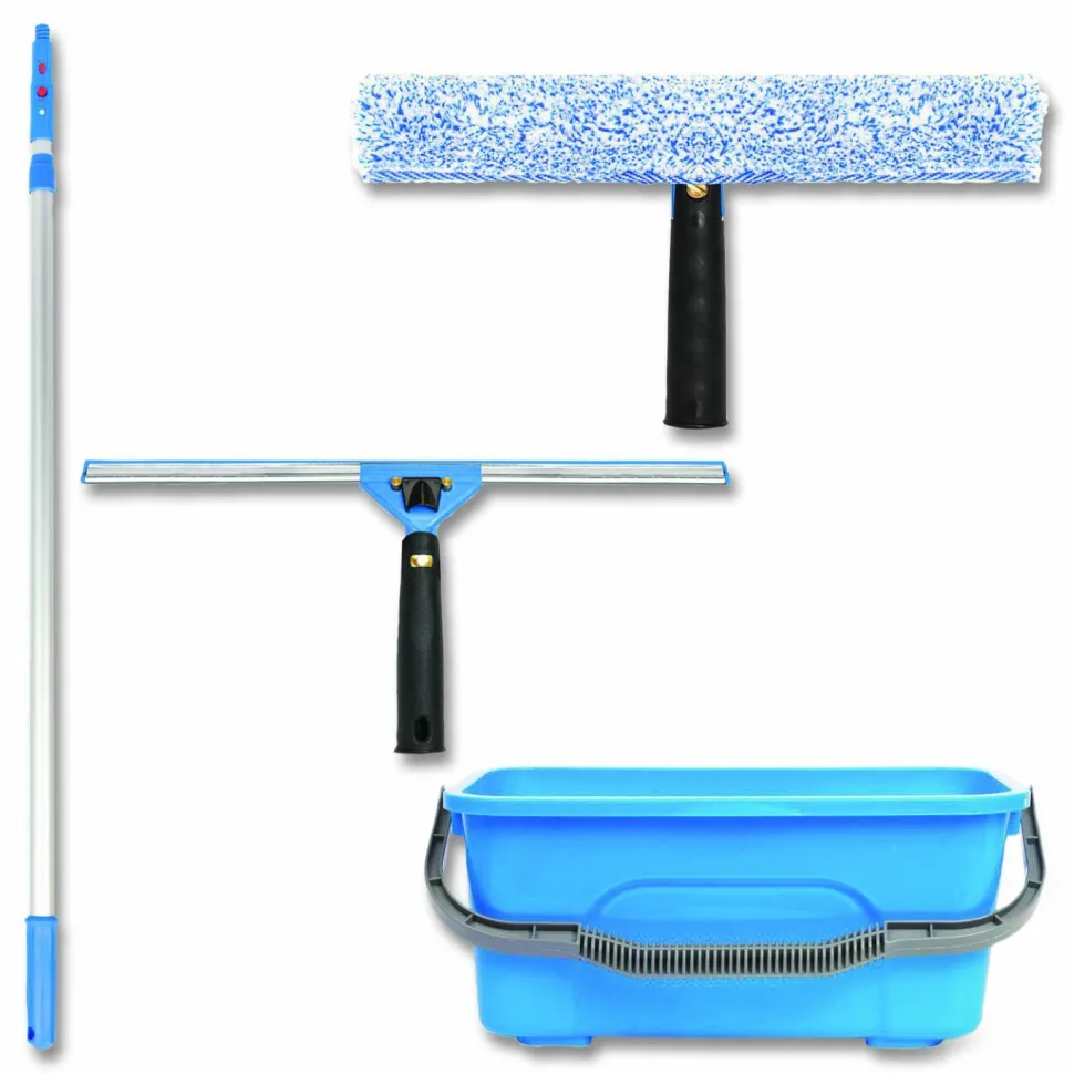 Gritt Commercial Pro Window Washing Kit with 14" Wide Blade Squeegee, Washer, 6 ft Telescopic Pole and 3 gal Heavy-Duty Bucket
