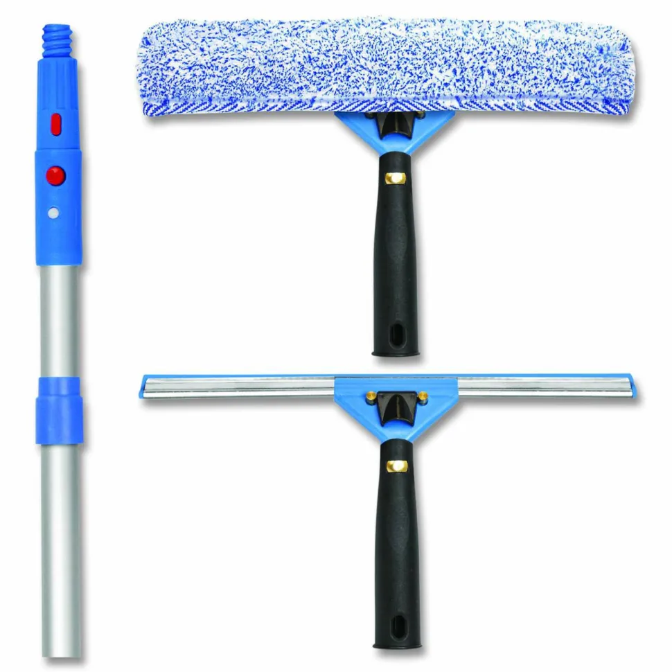 Gritt Commercial Pro Window Washing Kit with Squeegee, Washer and 6 ft Telescopic Pole, 14" Wide, 2/Kit
