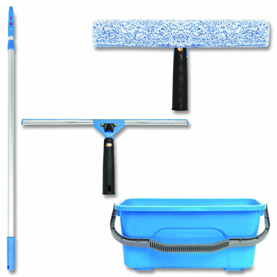 Gritt Commercial Pro Window Washing Kit with 14" Wide Blade Squeegee, Washer, 6 ft Telescopic Pole and 3 gal Heavy-Duty Bucket, 2/Kit