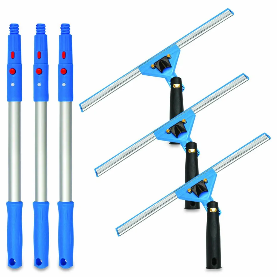 Gritt Commercial Pro Window Washing Kit with Swivel Window Squeegee and 20" Pole, 14" Wide Blade, 3/Kit