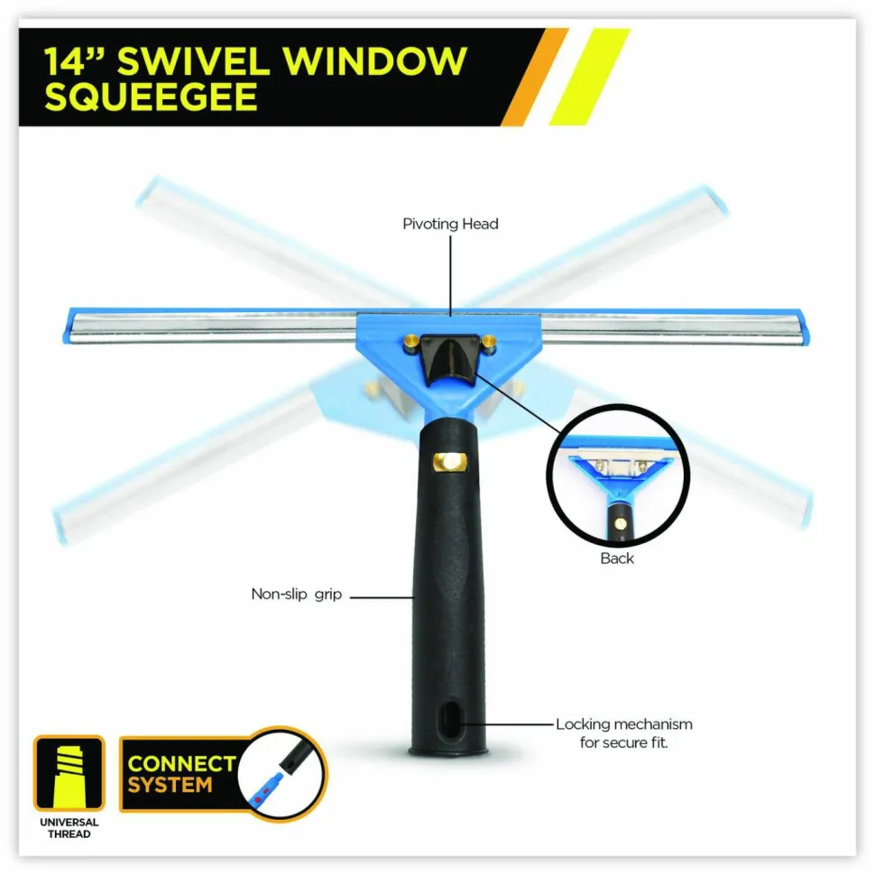 Gritt Commercial Pro Window Washing Kit with Swivel Window Squeegee and 20" Pole, 14" Wide Blade, 3/Kit
