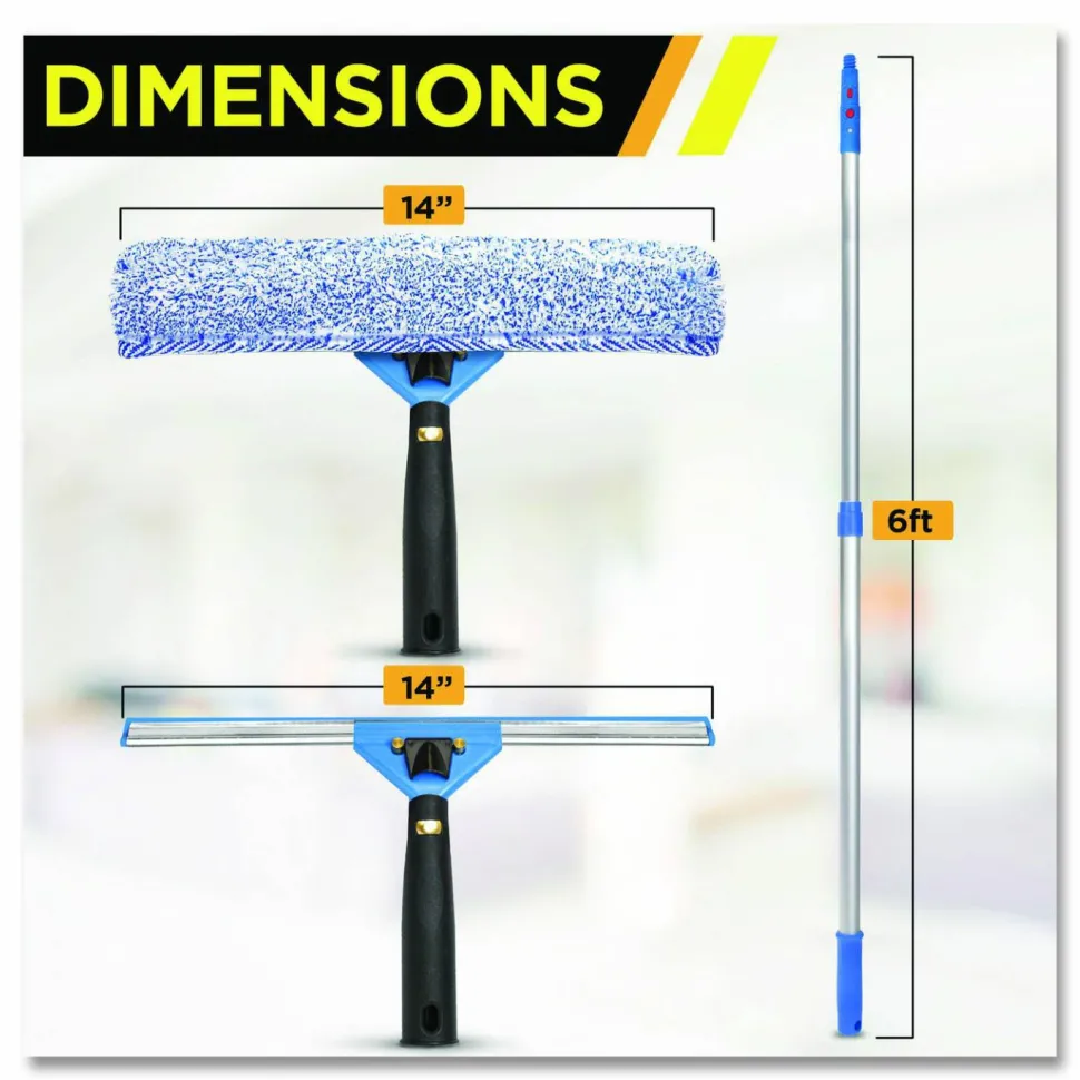 Gritt Commercial Pro Window Washing Kit with Squeegee, Washer and 6 ft Telescopic Pole, 14" Wide