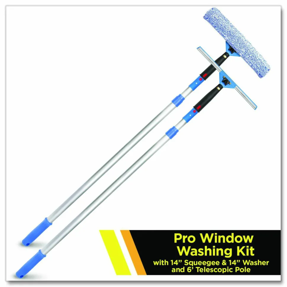Gritt Commercial Pro Window Washing Kit with Squeegee, Washer and 6 ft Telescopic Pole, 14" Wide