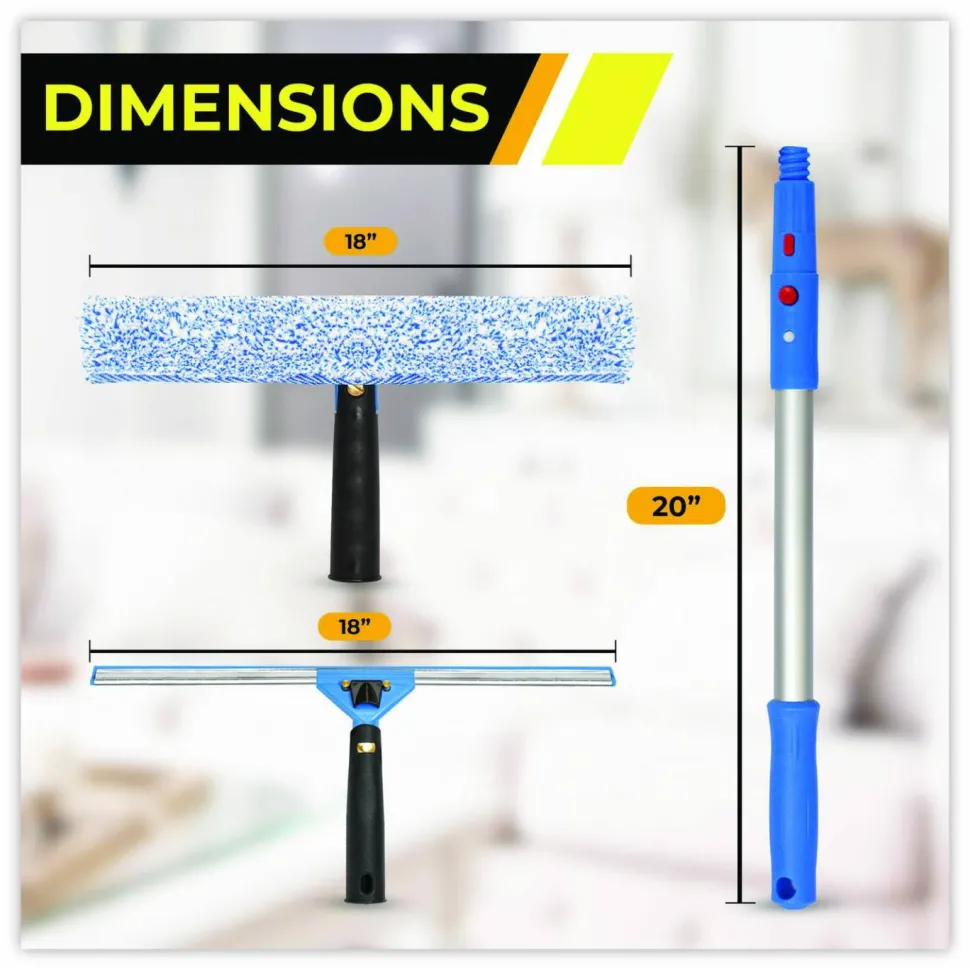 Gritt Commercial Pro Window Washing Kit with Squeegee, Washer and 20" Pole, 18" Wide Blade