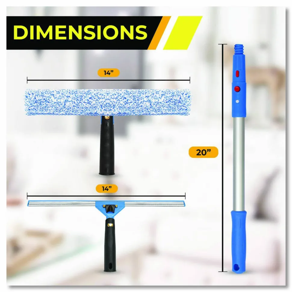Gritt Commercial Pro Window Washing Kit with Squeegee, Washer and 20" Pole, 14" Wide Blade, 2/Kit