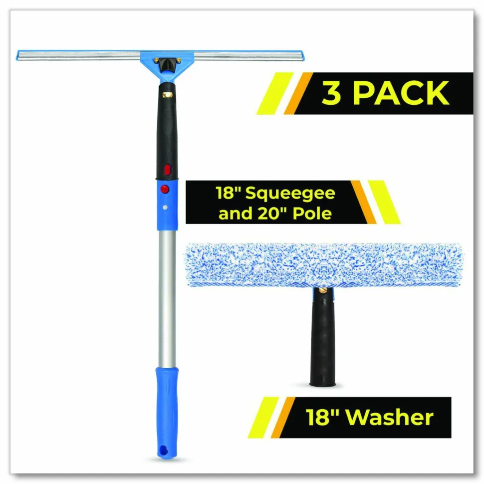Gritt Commercial Pro Window Washing Kit with Squeegee, Washer and 20" Pole, 18" Blade, 3/Kit