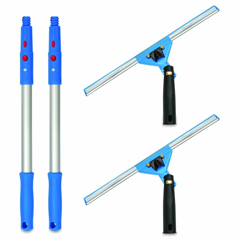 Gritt Commercial Pro Window Washing Kit with Swivel Window Squeegee and 20" Pole, 14" Wide Blade, 2/Kit