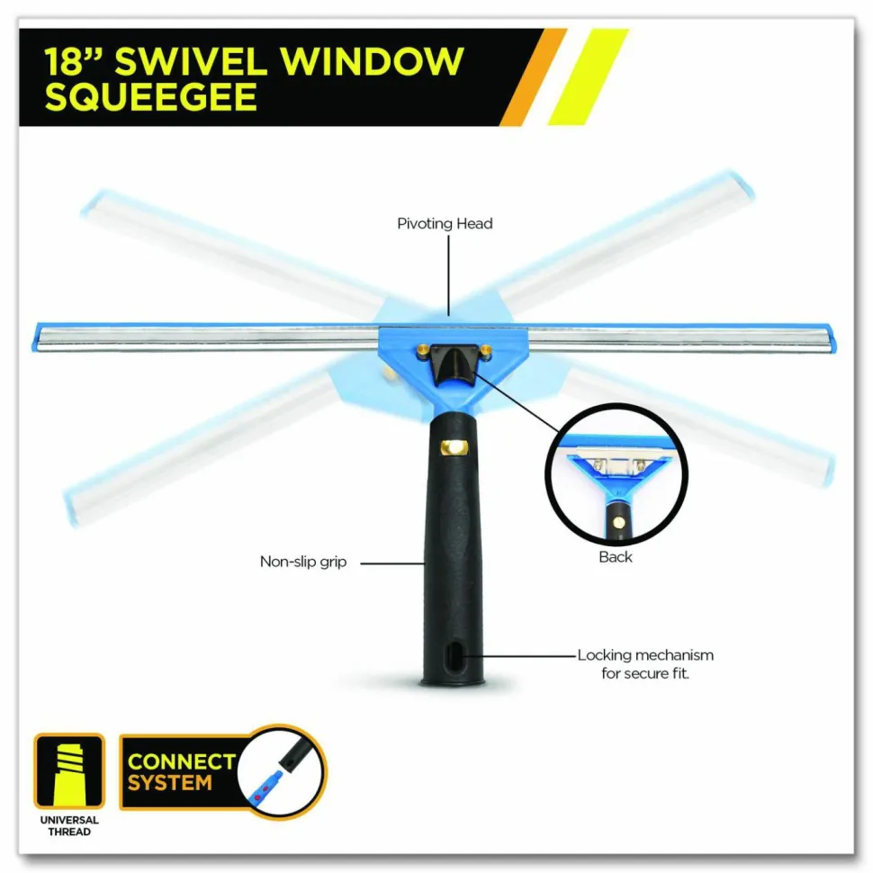 Gritt Commercial Pro Window Washing Kit with Squeegee, Washer and 6 ft Telescopic Pole, 18" Wide Blade, 3/Kit