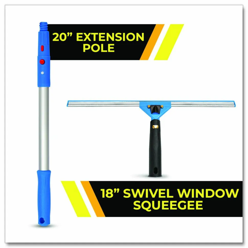 Gritt Commercial Pro Window Washing Kit with Squeegee, Washer and 6 ft Telescopic Pole, 18" Wide Blade, 3/Kit