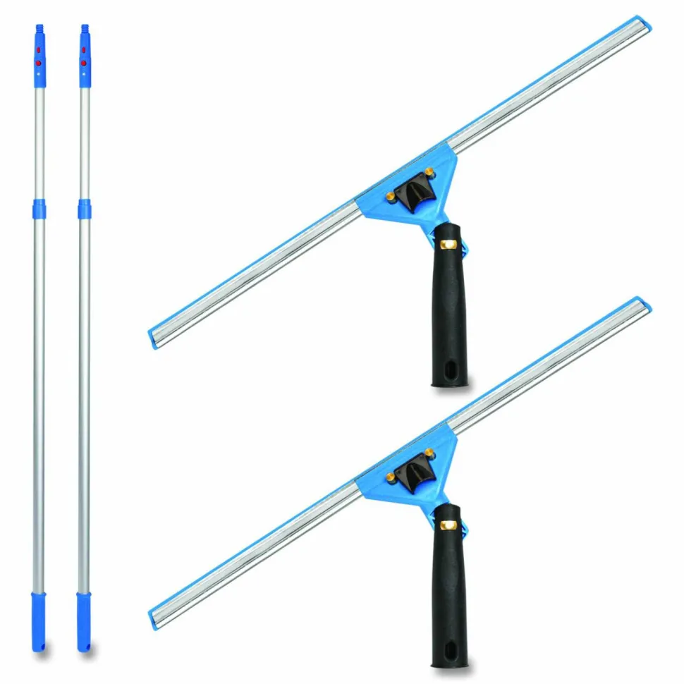 Gritt Commercial Pro Window Washing Kit with Swivel Squeegee and 6 ft Telescopic Pole, 18" Wide Blade, 2/Kit