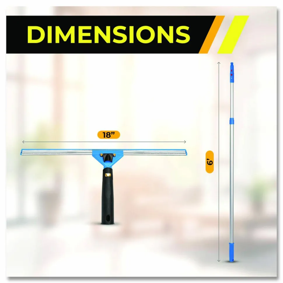Gritt Commercial Pro Window Washing Kit with Swivel Squeegee and 6 ft Telescopic Pole, 18" Wide Blade, 2/Kit