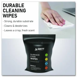 Gritt Commercial Surface Care Wipes, 1-Ply, 6 x 8, Fresh Scent, White, 800 Wipes