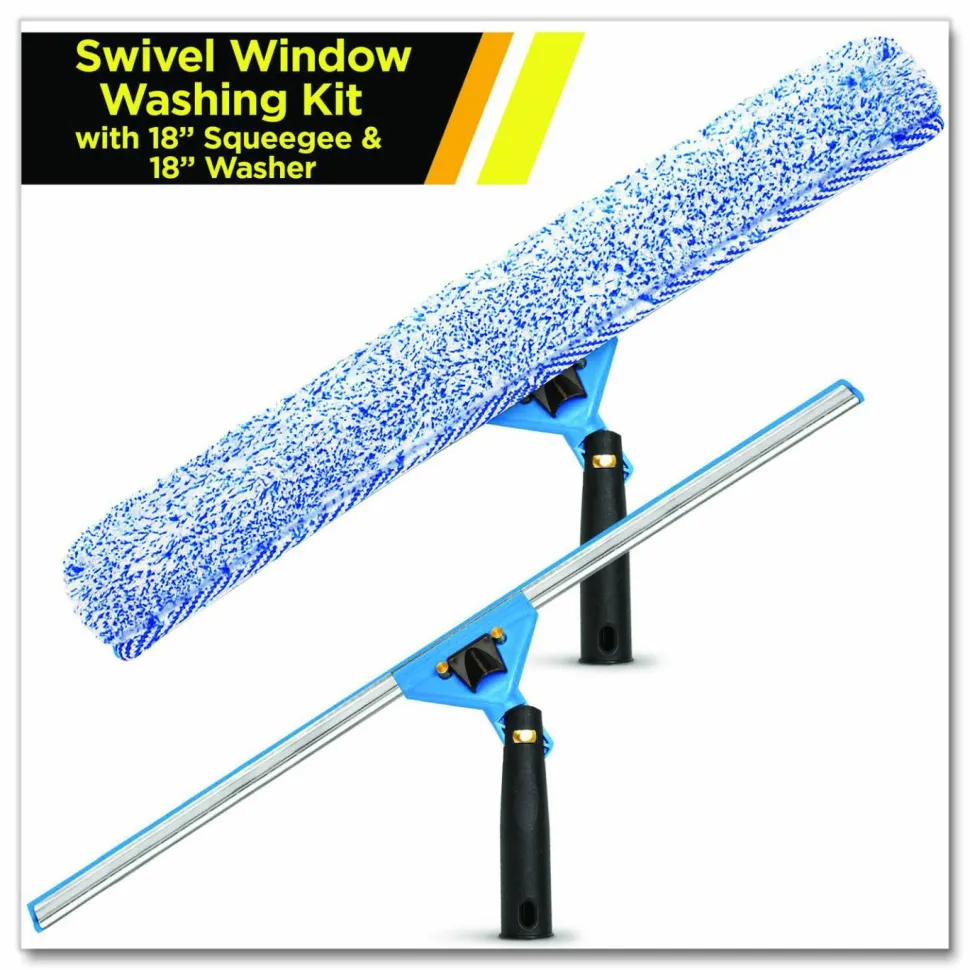 Gritt Commercial Swivel Window Washing Kit with Squeegee and Washer, 18" Wide