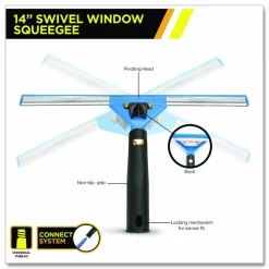Gritt Commercial Swivel Window Washing Kit with Squeegee and Washer, 14" Wide, 3/Kit