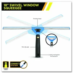 Gritt Commercial Swivel Window Washing Kit with Squeegee and Washer, 18" Wide, 3/Kit